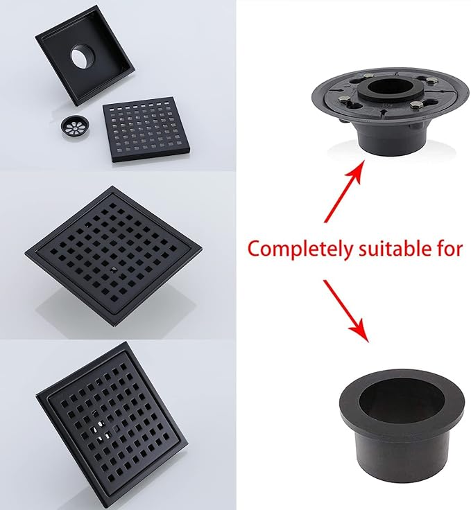 RANDOM Matte Black Square Shower Drain 6 Inch Drain Cover 304 Stainless Steel - Image 5