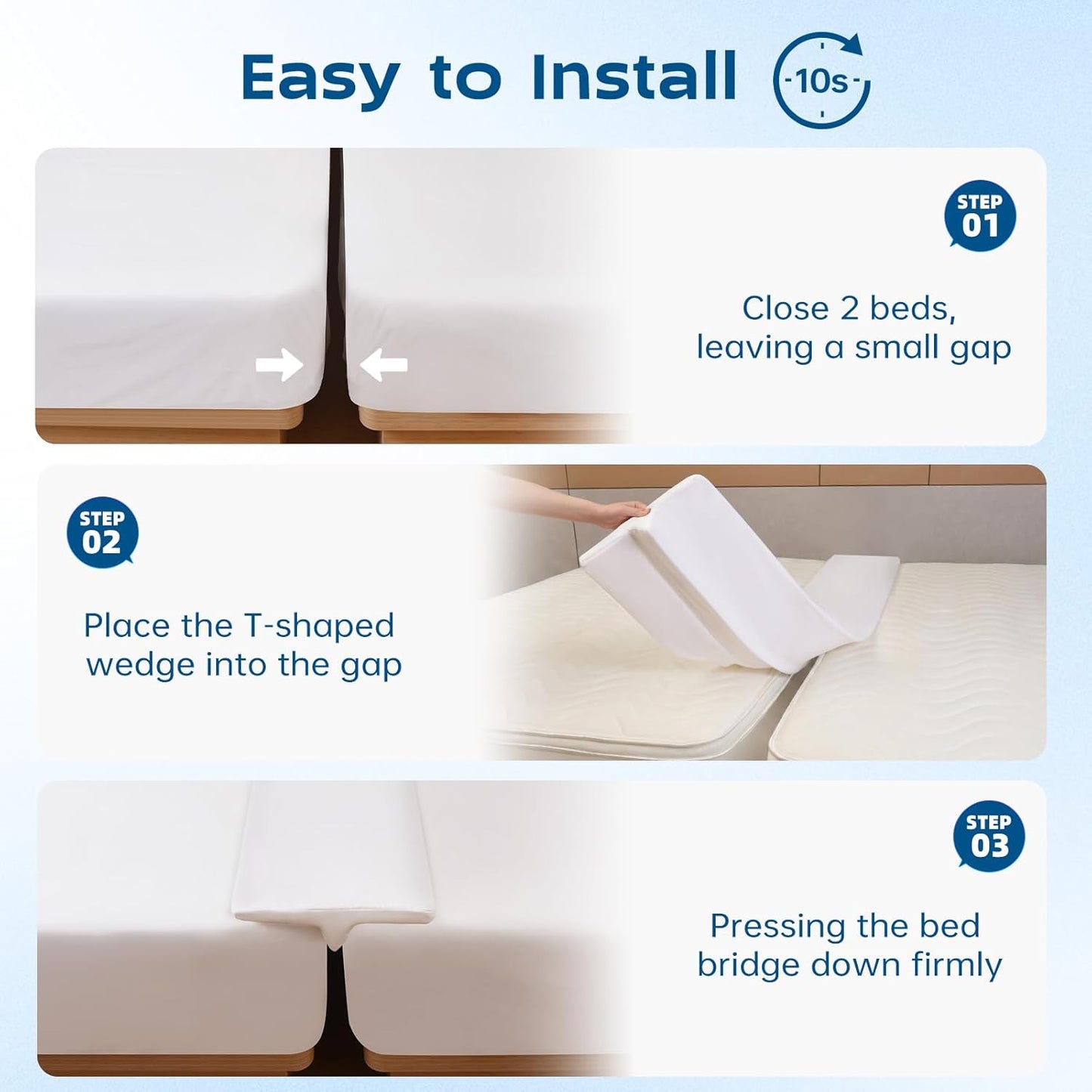 ENITYA 12" Wide Split King Gap Filler for Adjustable Bed, Fits 0–3″ Gap, Bed Bridge Twin XL to King Converter, Mattress Connector with Removable Cover, Suit for Guest/Hotel/Family Room, Easy Install