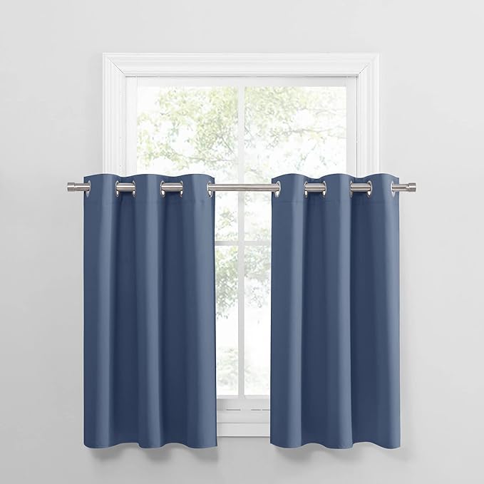 PONY DANCE Stone Blue Kitchen Curtains 36 inch Long by PONYDANCE