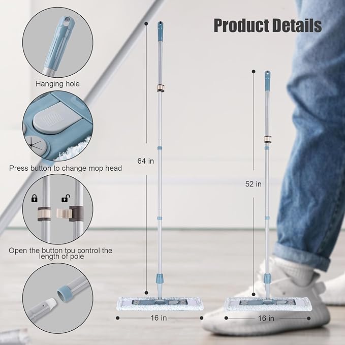 Dust Mop for Floor Cleaning, Magnetic Floor Flat Mop - Image 5