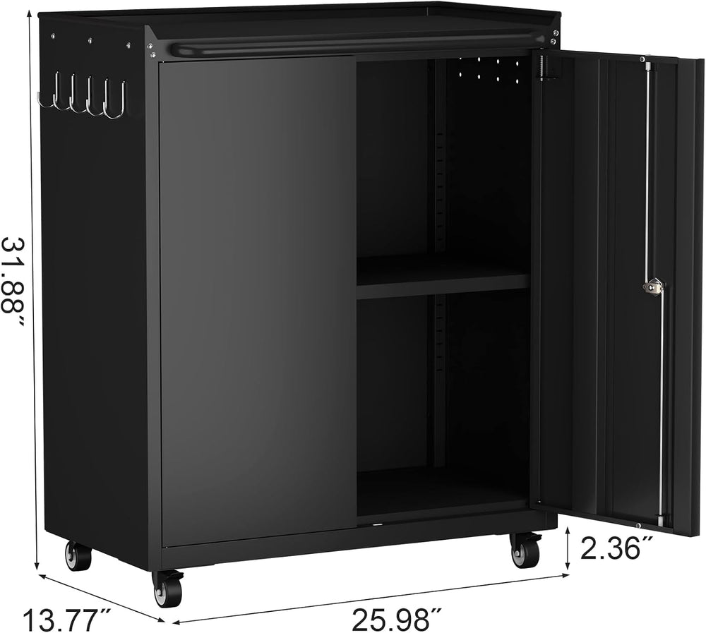GREATMEET Garage Storage Cabinet with Wheels, Mobile Rolling Tool Cabinet