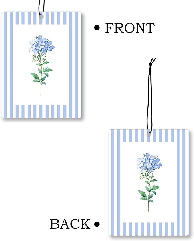 Rustic Blue Floral Car Air Freshener 4 Pcs, Preppy Blue Striped Flower Hanging - Image 7