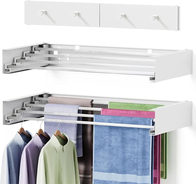 Clothes Drying Rack 20 inches Foldable Wall Mount Laundry Rack Folding Indoor by APROMOOM