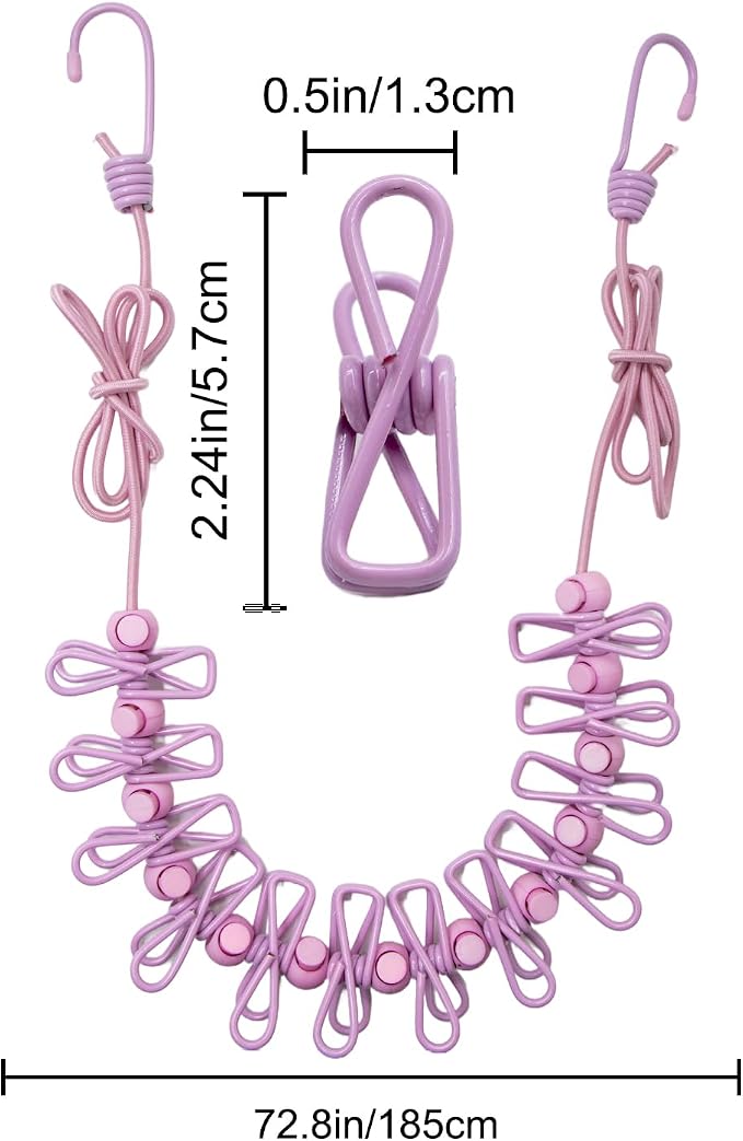 2 Pack Camping Clothesline Portable 12 Clothespins, Retractable Clothes Line - Image 3