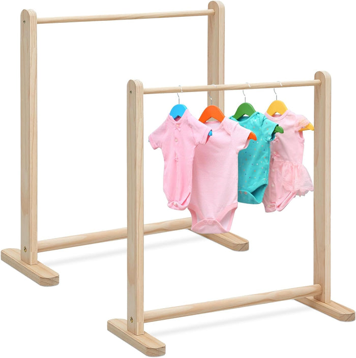 Barydat 2 Pcs Small Wooden Rack Dress up Storage 22.1 W x 9.5 D x 24.4 H Mini Clothes Rack for Doll Clothes Storage Organizer Gift for Parents