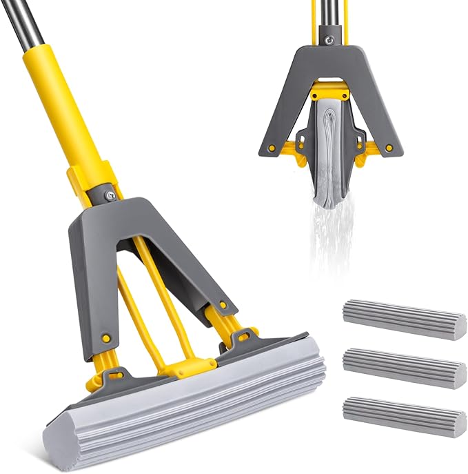 Sponge Mop, Masthome Roller Sponge Mop, Easy Self Squeeze Mop and Stainless by Masthome