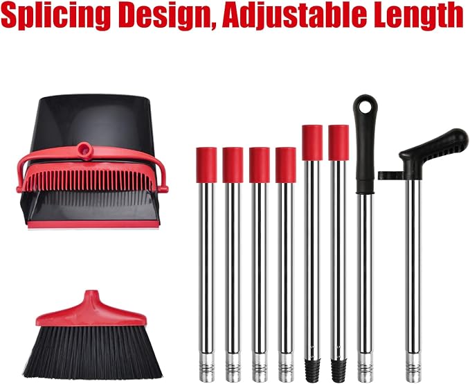 Broom and Dustpan Set with Long Handle – Upright Standing Broom Combo with - Image 2