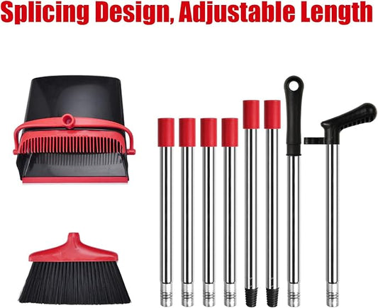 Broom and Dustpan Set with Long Handle – Upright Standing Broom Combo with - Image 2