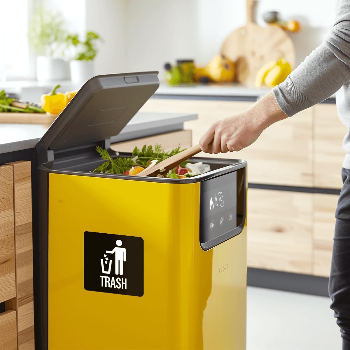 Pack 8 Pcs Recycle and Trash Sticker for Trash Cans Garbage Bins Waste Signs Recycling Bin Labels Outdoor Indoor Offices Home Bumper Stickers Reusable Waterproof Vinyl Decals Set