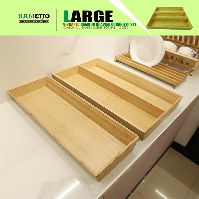2-Piece V-Shaped Bamboo Drawer Organizer - Image 6