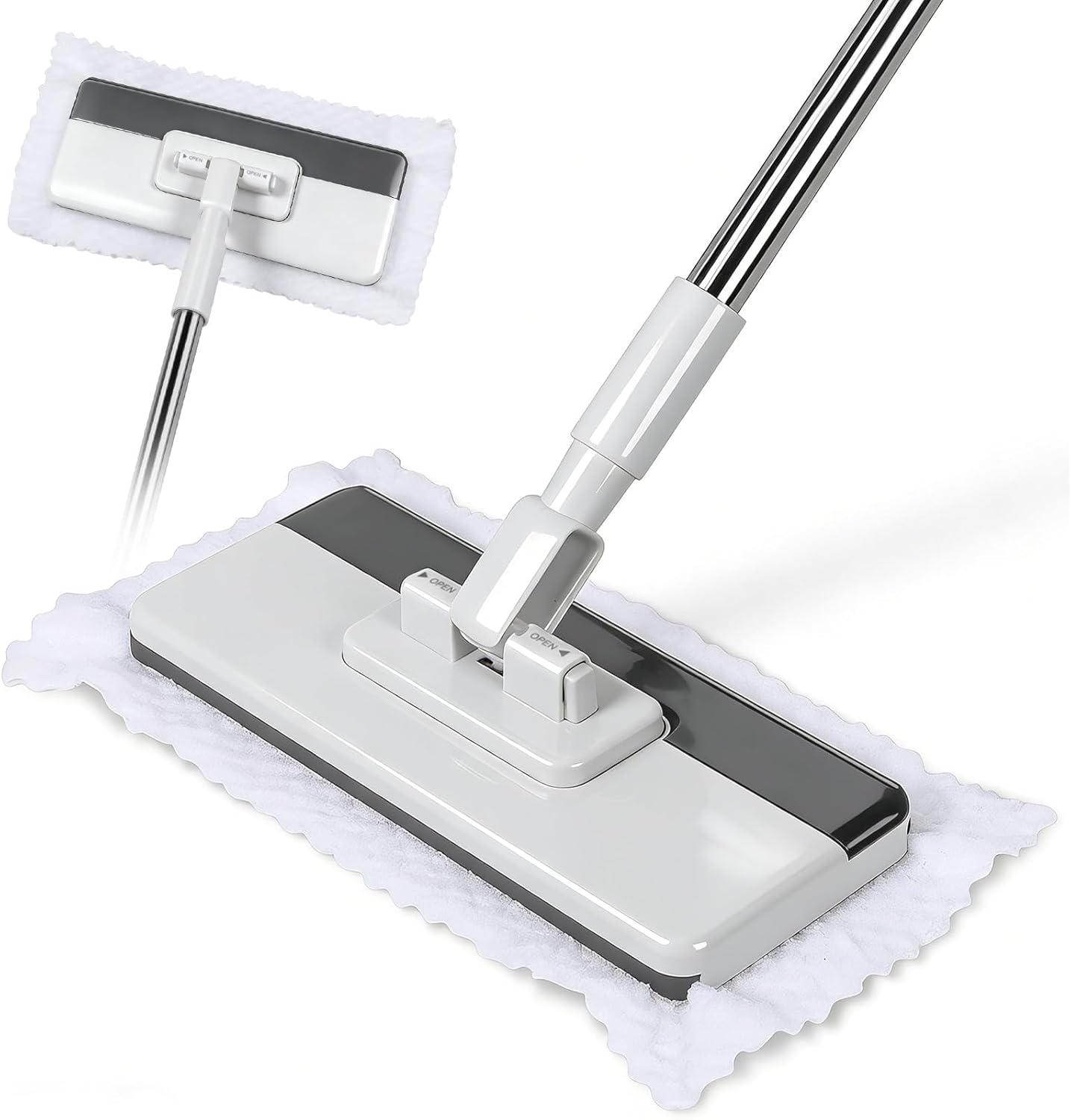 Masthome Clamp Mop Compatible with Swiffer Wet Jet Mops, 50" Stainless Steel Handle Mini Mop for Hardwood, Tile, Laminate, Marble, Wall, Window, Multi-Surface Floor Cleaning