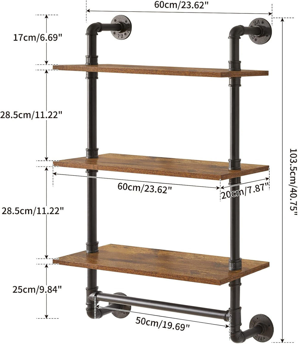 IBUYKE 3-Tiers Industrial Pipe Shelves with Towel Bar RF-TM015