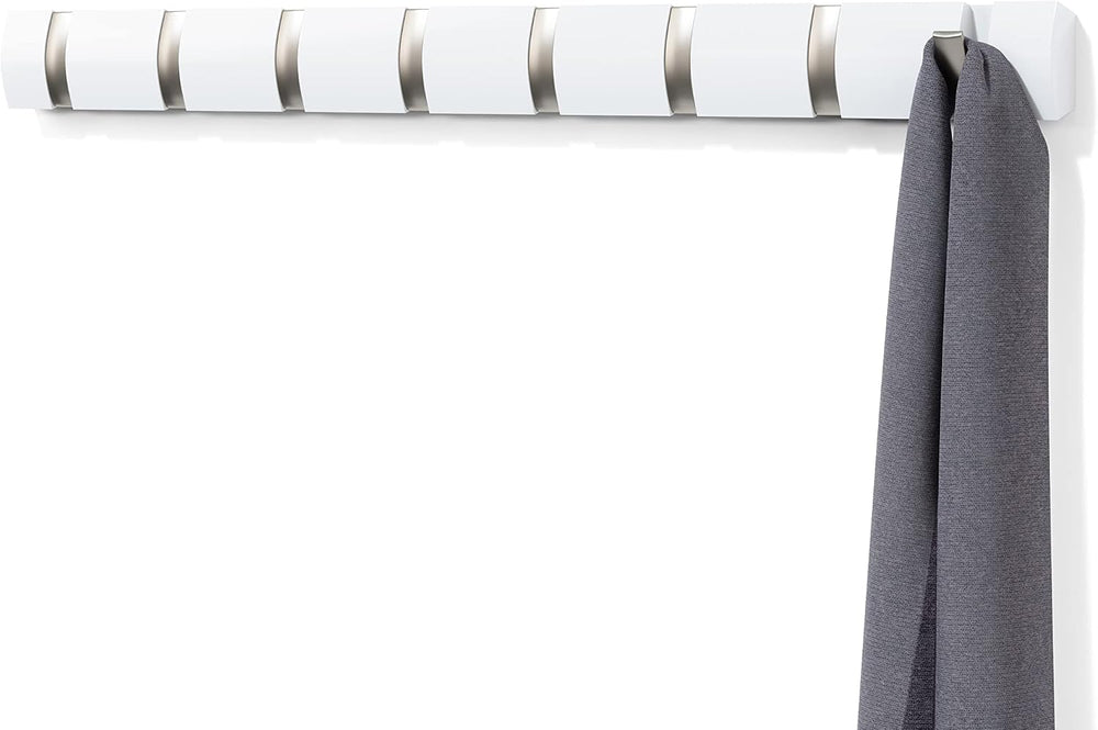 Umbra Flip Coat Rack, Wall Mount 8-Hook, Space Saving, White
