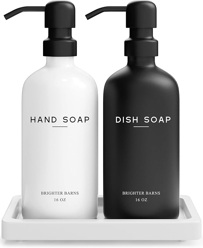 Luxury Glass Hand and Dish Soap Dispenser Set by Brighter Barns by BrighterBarns
