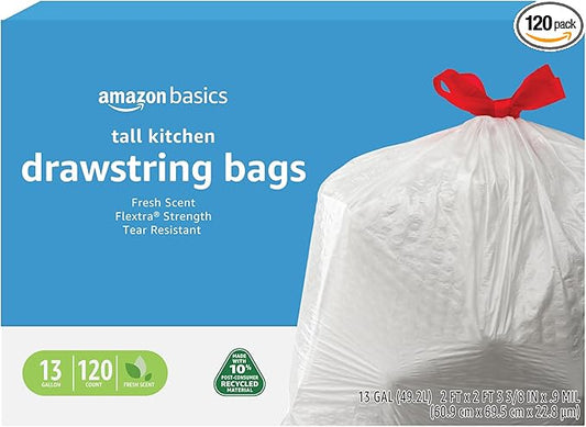 Amazon Basics 13 Gallon Flextra Strength Tall Kitchen Drawstring Trash Bags by AmazonBasics