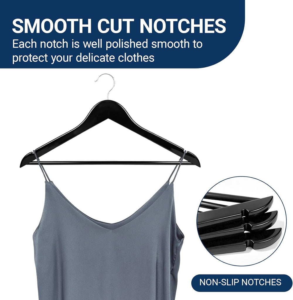 Amber Home 30 Pack Black Wooden Coat Hangers, Wood Suit Hangers
