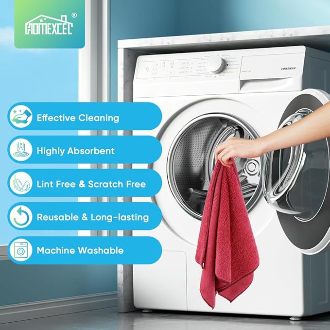 HOMEXCEL Red Microfiber Cleaning Cloth, 12 Pack Premium Microfiber Towels - Image 5