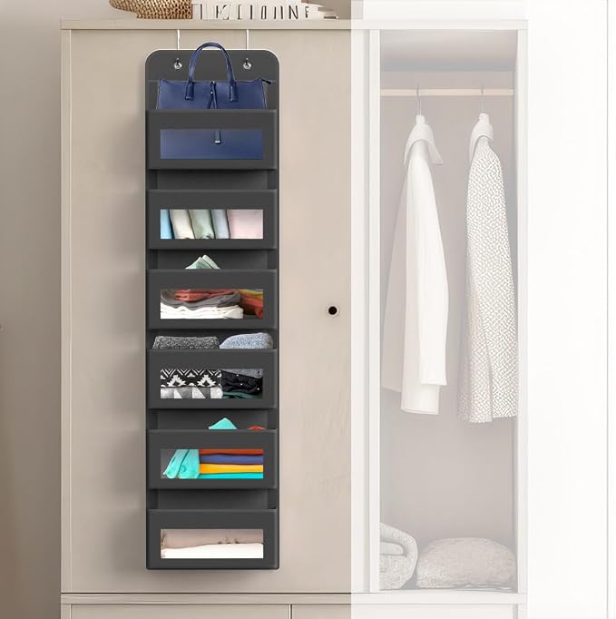 Simple Houseware 6 Clear Window Pocket Over Closet Door Storage Hanging - Image 4