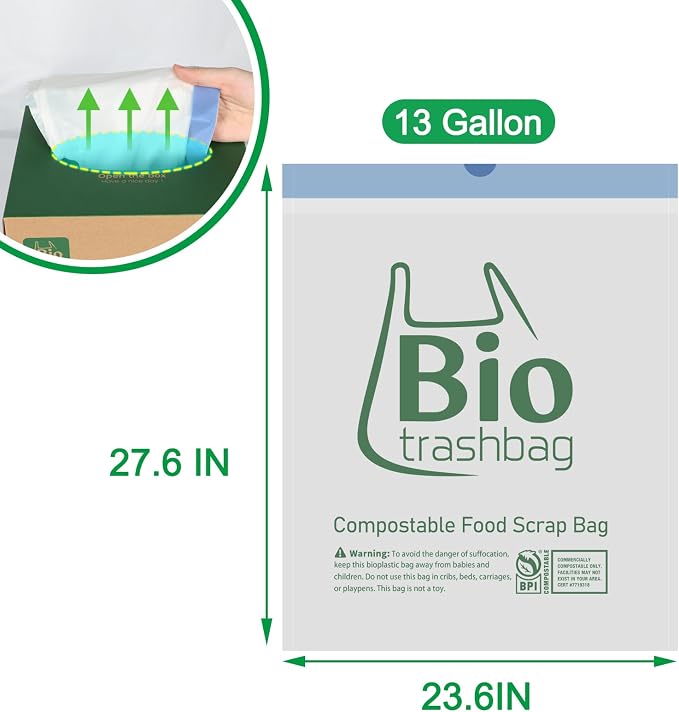 13 Gallon Compostable Trash Bags, Heavy Duty 1 Mil, 49.2 Liter, Tall Kitchen - Image 2