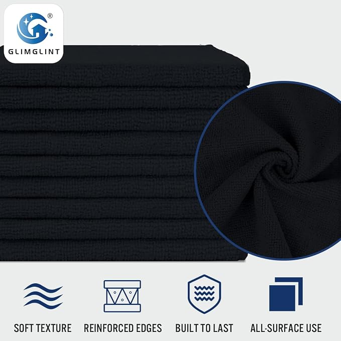 GLIMGLINT Black Microfiber Cleaning Cloth, 150 Pack Microfiber Towels - Image 3