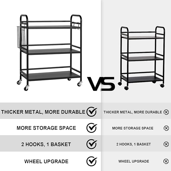 HDANI 3 Tier Metal Rolling Utility Cart, High Capacity Multi Purpose Heavy Duty - Image 7