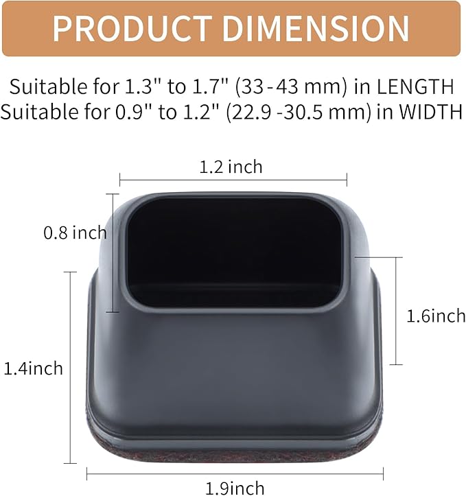 Ezprotekt 8 Pcs Rectangle Black Silicone Chair Leg Floor Protectors - Image 2