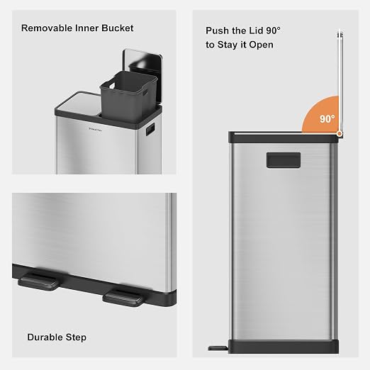 Kitchen Trash Can, 2 x 8 Gallon Dual Trash Can, Garbage Can - Image 4