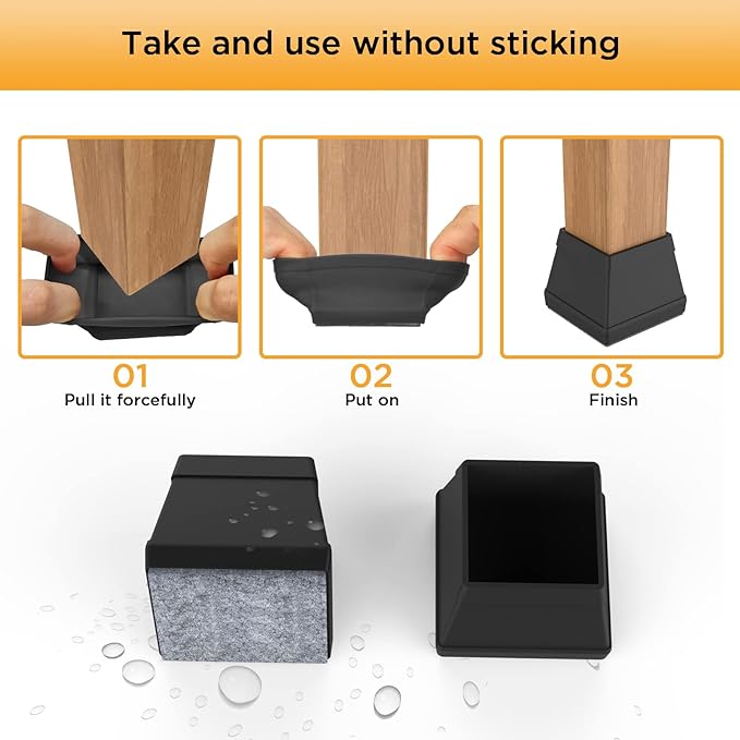 16 PCS Square Chair Leg Floor Protector, Silicone Chair Leg Cover, Furniture - Image 3