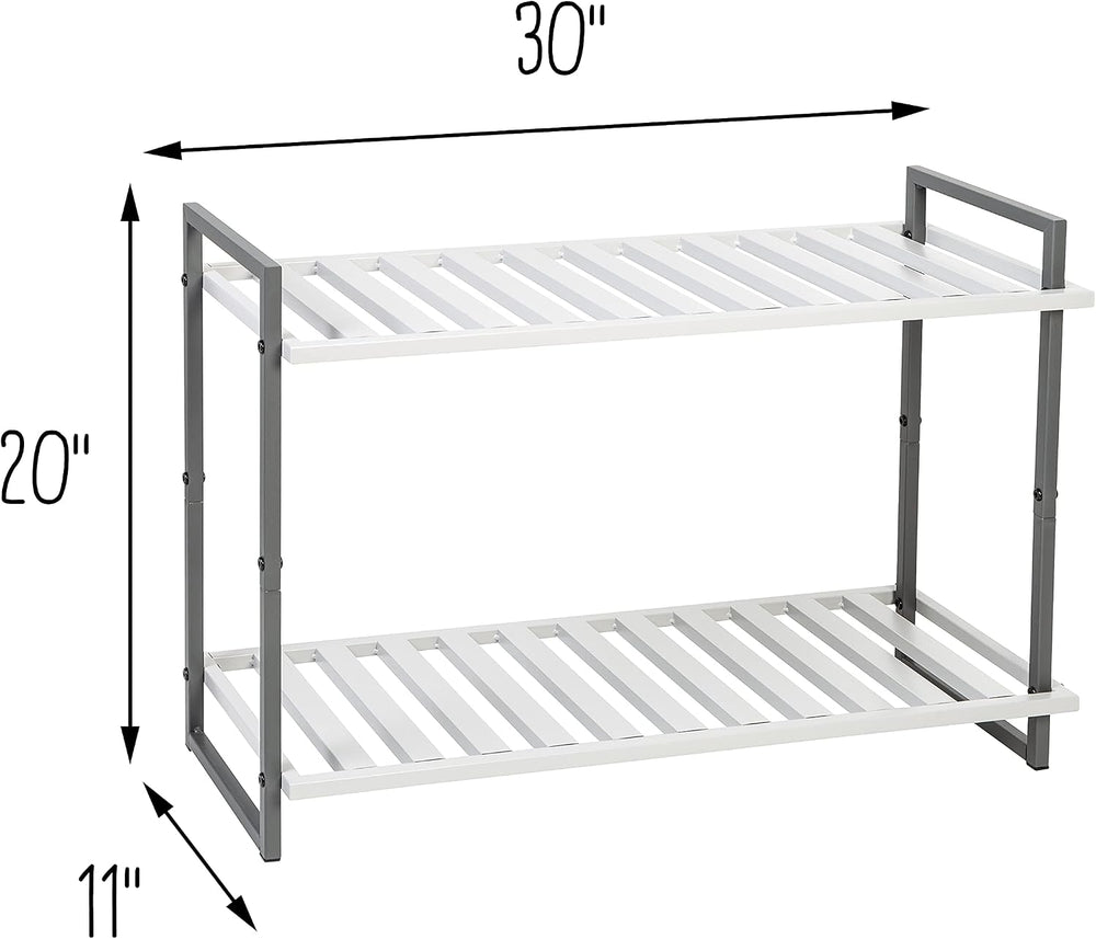 Honey-Can-Do 2-Tier Steel Shoe Rack, Slatted Shelves, Tube Piping, Grey &...
