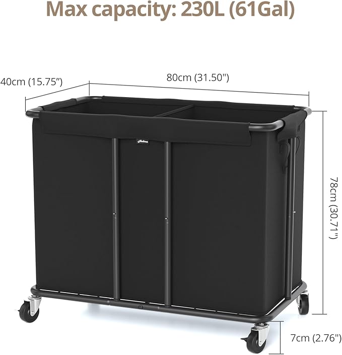 Laundry Hamper with Wheels, 2-Section 230L Large Capacity, Heavy-Duty Rolling - Image 8
