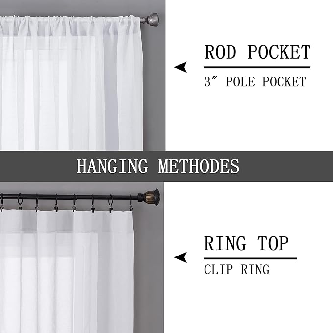 Tollpiz Sheer Curtains Linen Textured Bedroom Curtain Sheers Light Filtering - Image 5