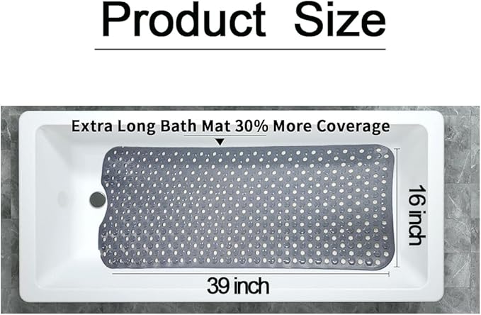 Bath Tub Mat Non Slip, 39 x 16 Inch Long Shower Mat, Machine Washable Bathmat - Image 5