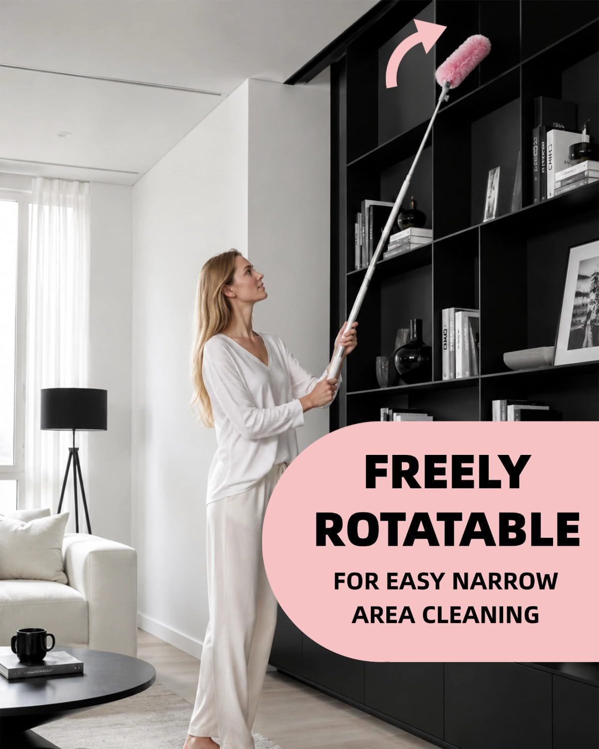 50 PCS Duster Refills with 6 FT Extendable Handle, Heavy Duty Duster Refills Kit Compatible with Swiffer, 360 Disposable Microfiber Duster Pads for Ceiling Fan, Blind & Hard to Reach Areas Cleaning