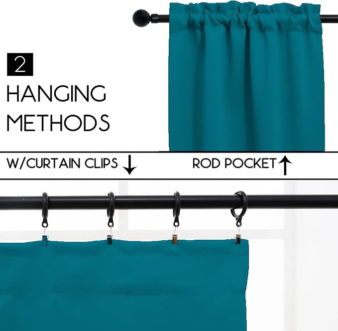 Pickluc Teal Cafe Curtain 30 Inches Length, Rod Pocket Small Kitchen Half - Image 2