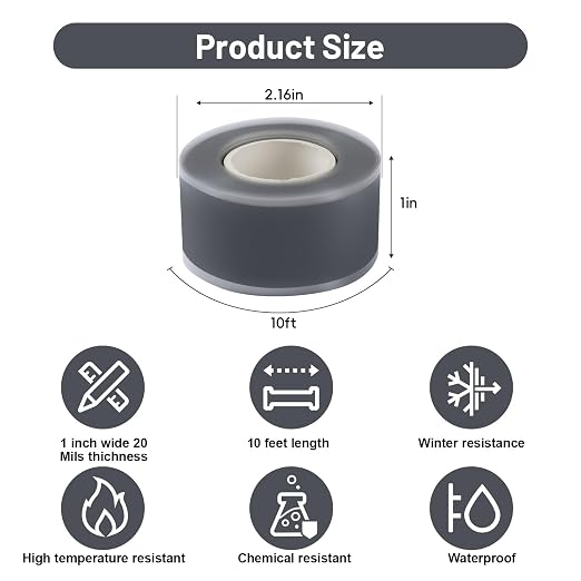 Self Fusing Silicone Tape 4 Rolls 1 in x 10' Grey Waterproof Rescue Tape Rubber - Image 2