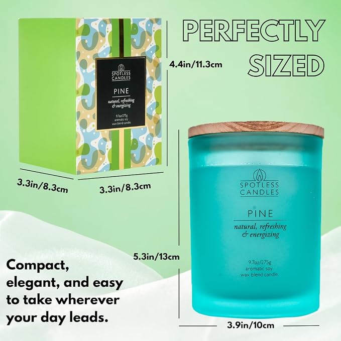 Pine Candle - 9.7 oz /275g 45-55 Hours Burn Time in Green Frosted Glass Jar - - Image 4