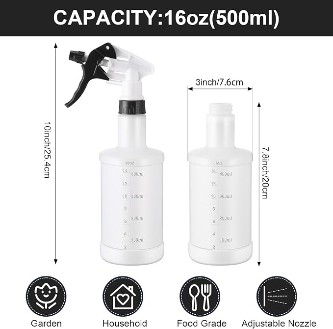 Eccliy 12 Pcs 16 Oz Plastic Spray Bottle, Adjustable Empty Reusable Sprayer - Image 2