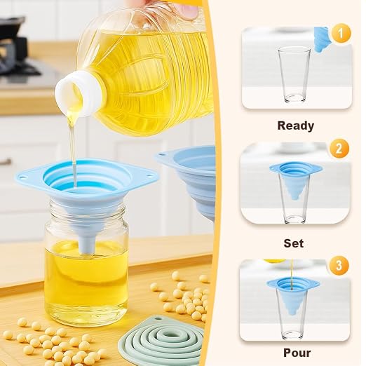 Kitchen Funnel Set, 2025 New Silicone Collapsible Funnel, Portable Bottle - Image 4