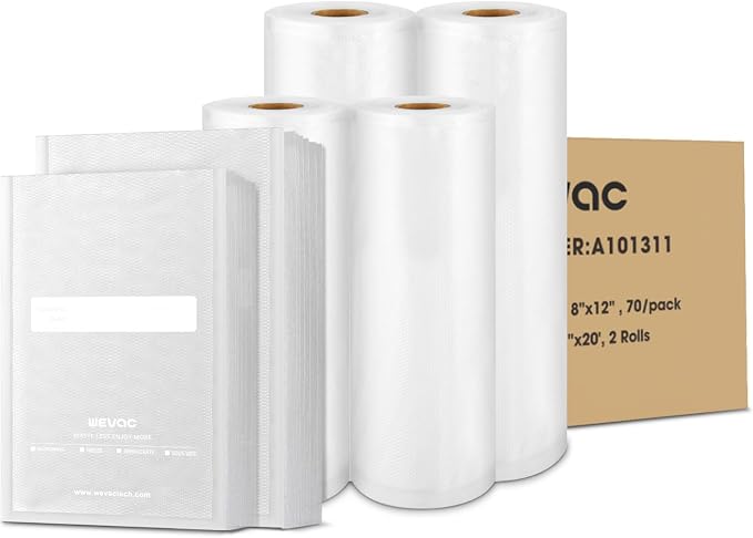 All-in-One Variety Pack Vacuum Sealer Bags & Rolls – 50x 6''x10'', 70x 8''x12'' by Wevac