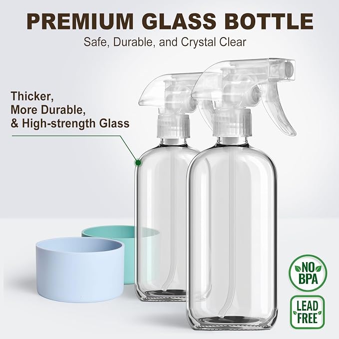 Glass Spray Bottles with Silicone Sleeves, Mist and Stream Empty Refillable - Image 4