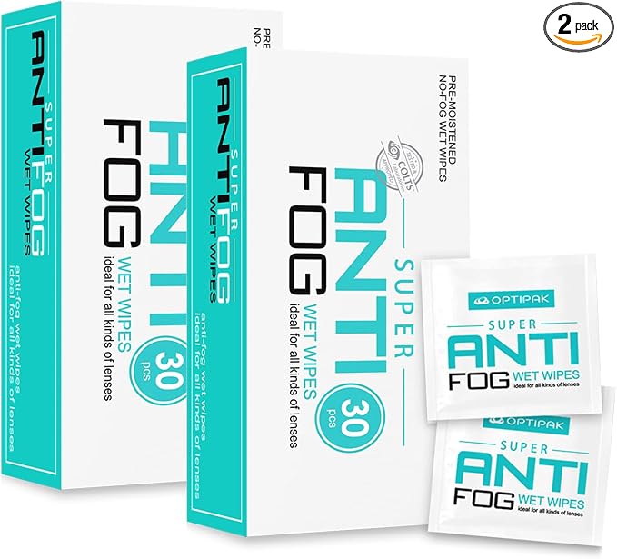 Anti Fog Wipes for Glasses, Binoculars, Face Shields, Ski Masks or Swim Goggles by OPTIPAK