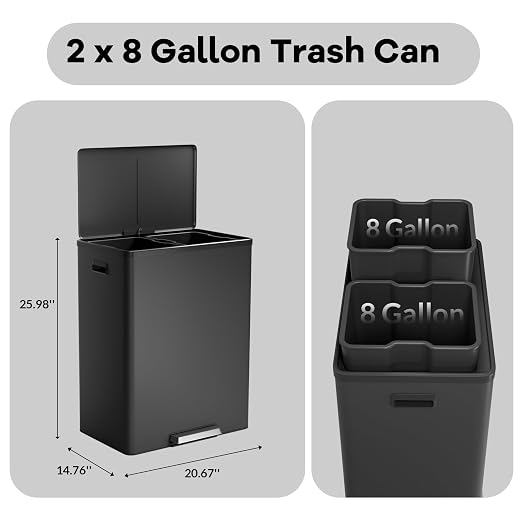 GarveeHome Step Dual Trash Can, 60L/16 Gallon Recycle Bins - Image 5