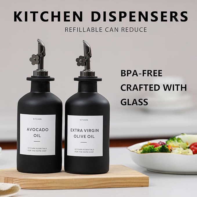 HOMCDALY Olive Oil Dispenser for Kitchen, 11.8oz Glass Kitchen Dispenser Bottle - Image 2