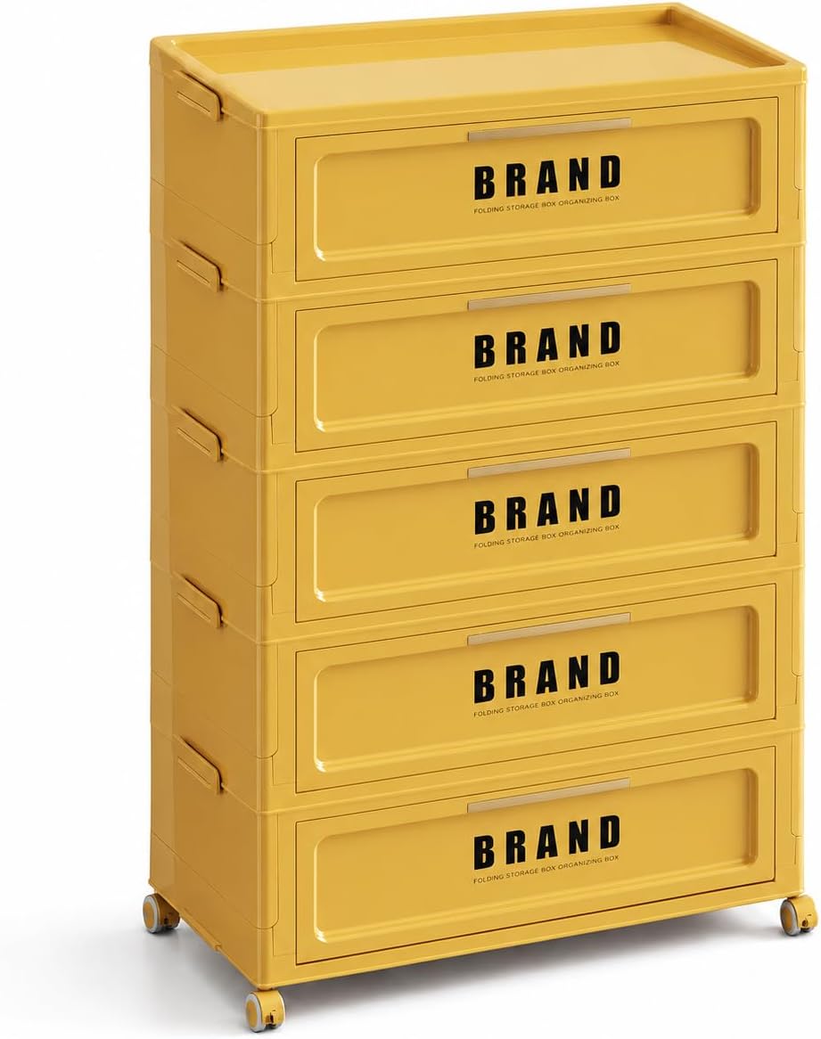 Foldable Storage Cabinet with Doors & Locking Wheels, 5-Tier Large-Capaci...