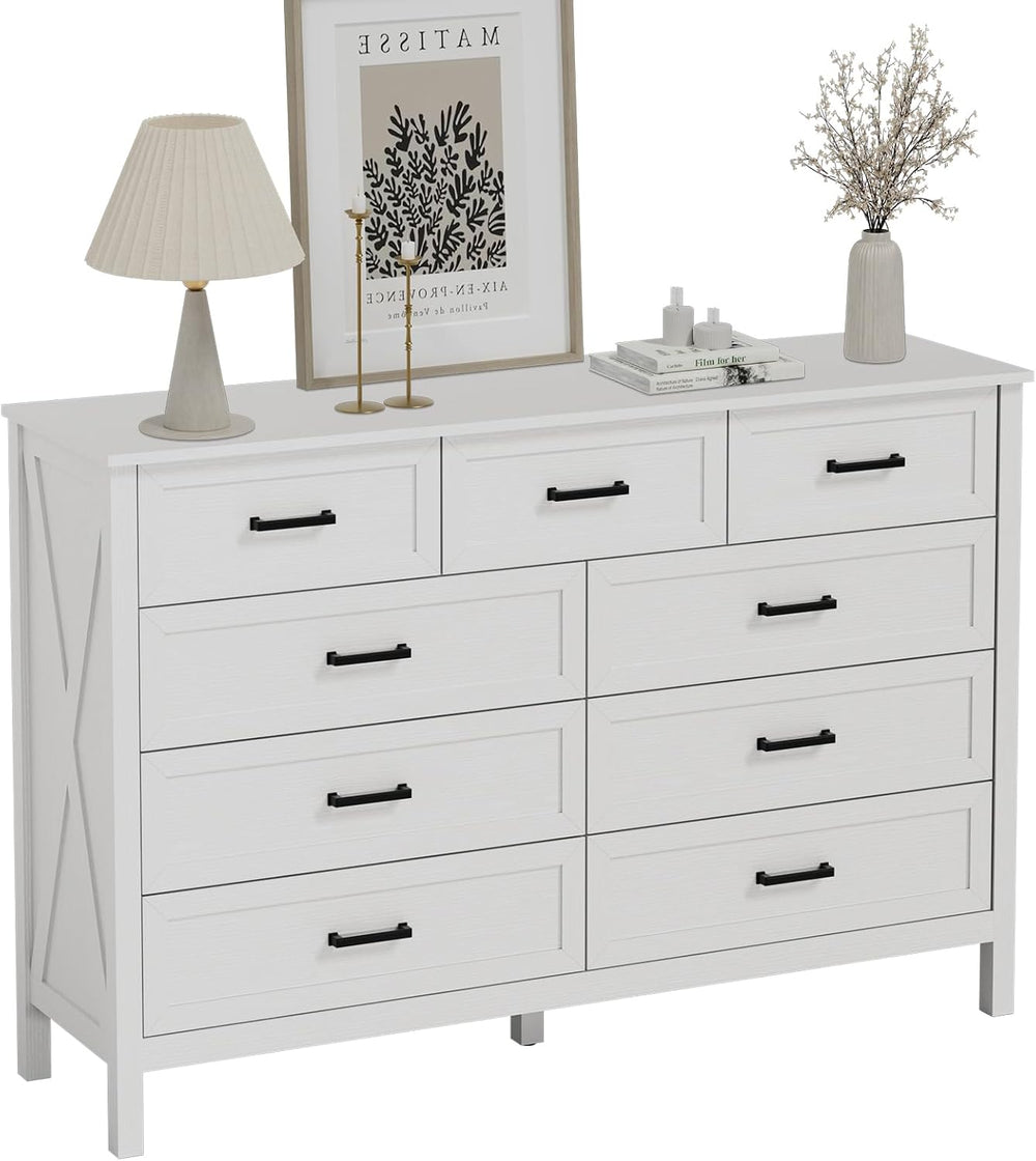LYNSOM Farmhouse 9 Drawer Dresser for Bedroom, 55 Inch Wide Wood Rustic Chest...