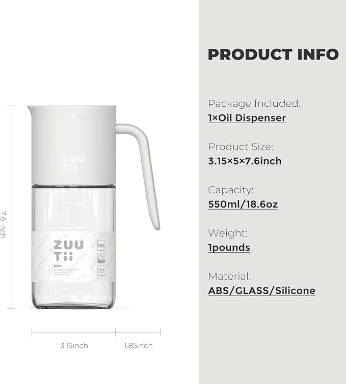 Zuutii Olive Oil Dispenser Bottle 18.6oz – Auto Flip Glass Vinegar Bottle - Image 2