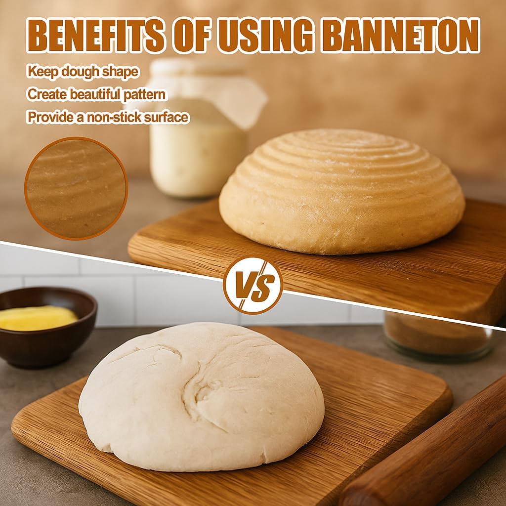 Proofing Baskets for Sourdough Bread Baking, 2 Pack Banneton Bread Proofing Basket 9 inch Round & 10 inch Oval Proofing Bowls for Sourdough Bread with Liner Making Baking Fermentation Tools Supplies