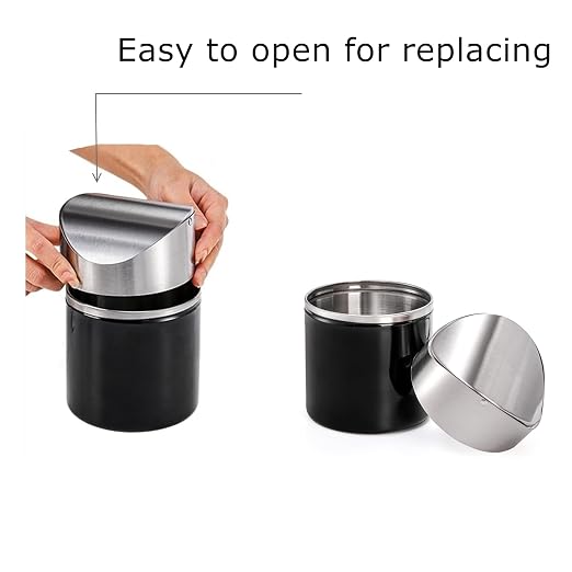 2 Pack Mini Trash Can for Desk, Swing Lid Brushed Stainless Steel Countertop - Image 3