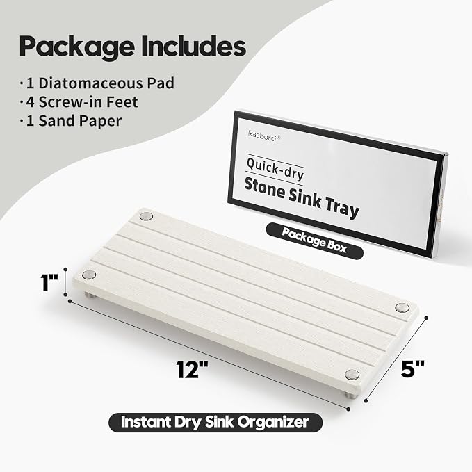 Instant Dry Sink Caddy Kitchen Sink Organizer, Quick Drying Stone Tray - Image 8