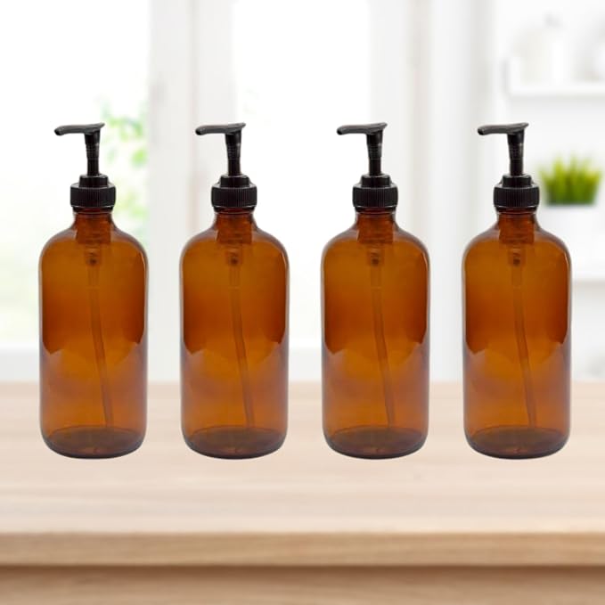 Cornucopia 8oz Glass Pump Bottles, Lotion Soap Dispensers w/Black Plastic Pumps - Image 2